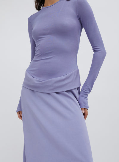 Ribbed L/S Cowl Hip Dress Lavender