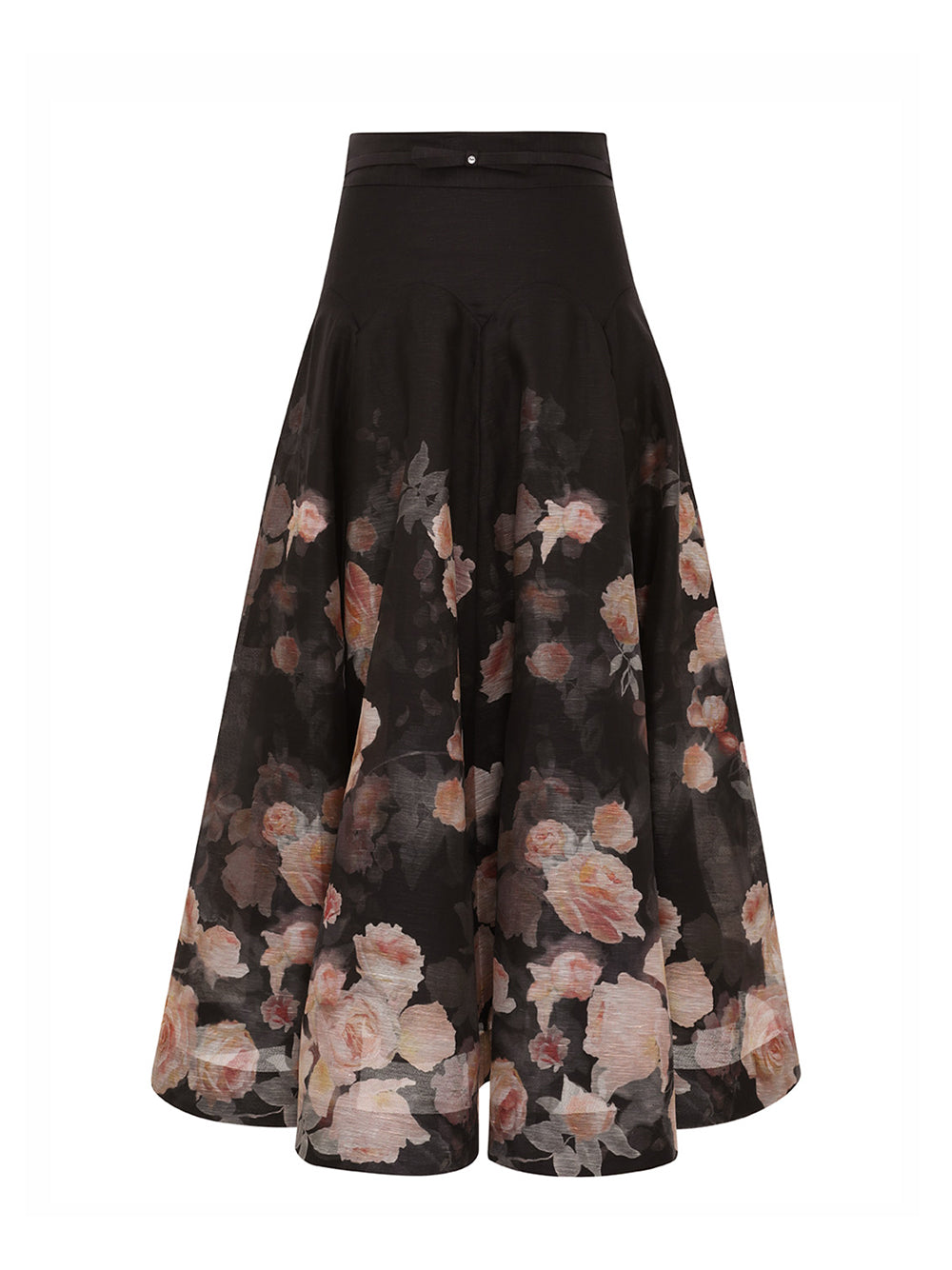 Crush Flared Midi Skirt Black Floral