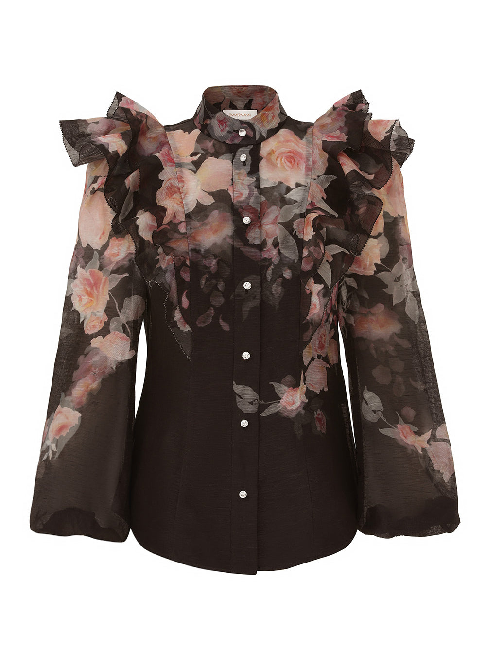 Crush Frill Sleeve Blouse Black Floral