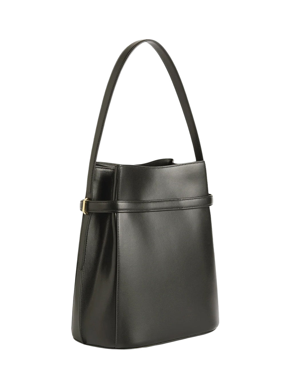 Belted Leather Bucket Bag (Bark)