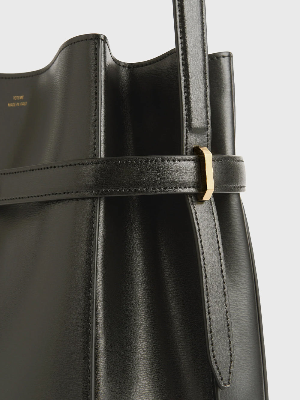 Belted Leather Bucket Bag (Bark)