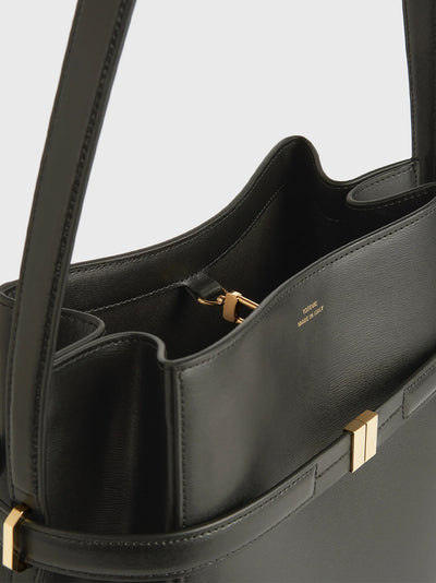 Belted Leather Bucket Bag (Bark)