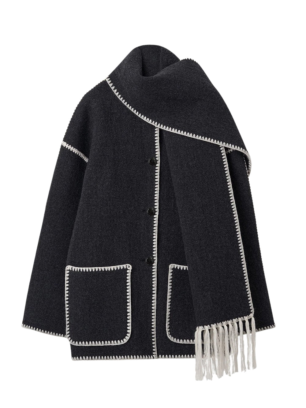 Embroidered Scarf Jacket (Dark Grey Melange)