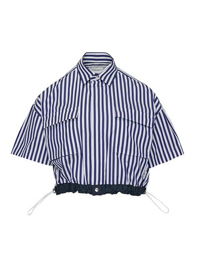Thomas Mason Cotton Poplin Shirt Navy Stripe