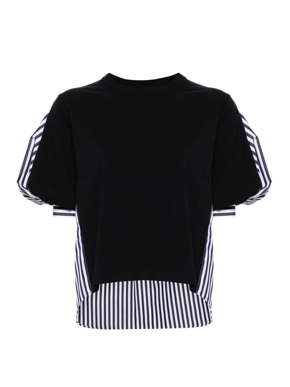 Cotton Poplin X Cotton Jersey T-Shirt Navy×Navy Stripe