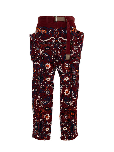 Floral Print Corduroy Pants Bordeaux