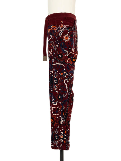 Floral Print Corduroy Pants Bordeaux