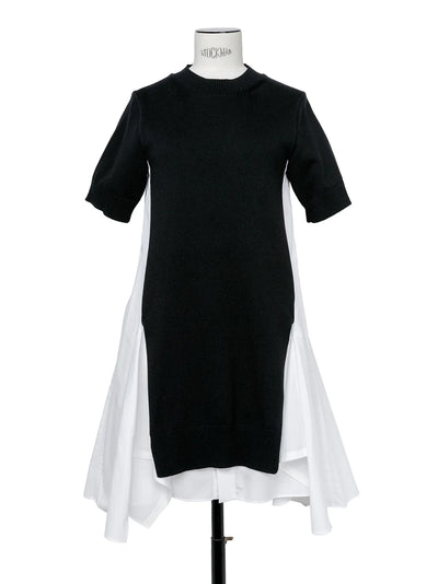 Cotton Poplinxknit Dress Black X Off White