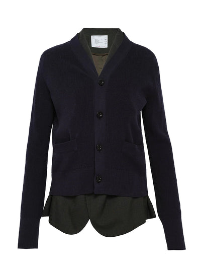 Glen Check X Knit Cardigan Navy X Khaki