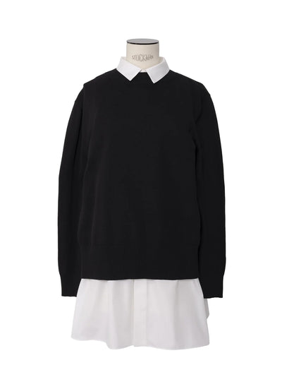 Poplin X Cotton Knit Dress Black×Off White