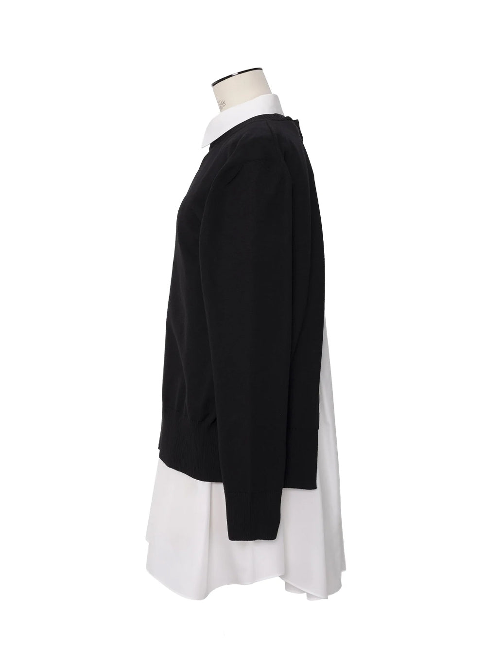 Poplin X Cotton Knit Dress Black×Off White