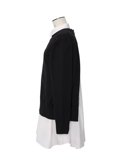 Poplin X Cotton Knit Dress Black×Off White
