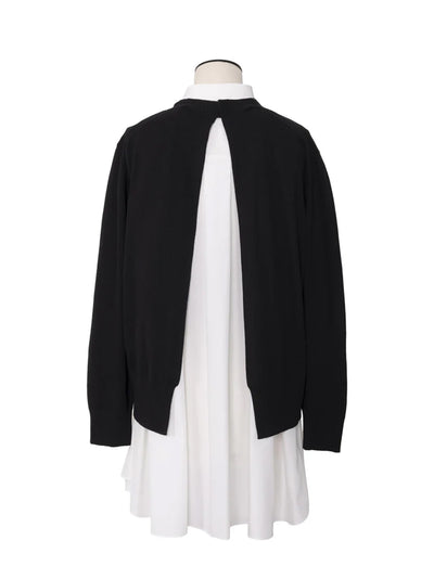 Poplin X Cotton Knit Dress Black×Off White