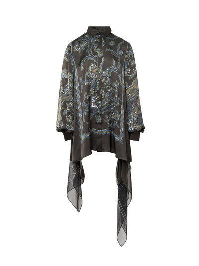 Paisley Print Satin Dress Khaki