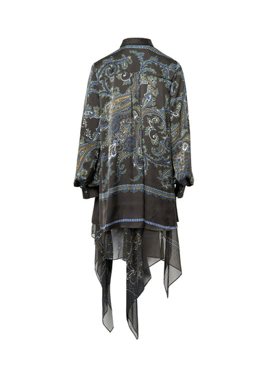Paisley Print Satin Dress Khaki