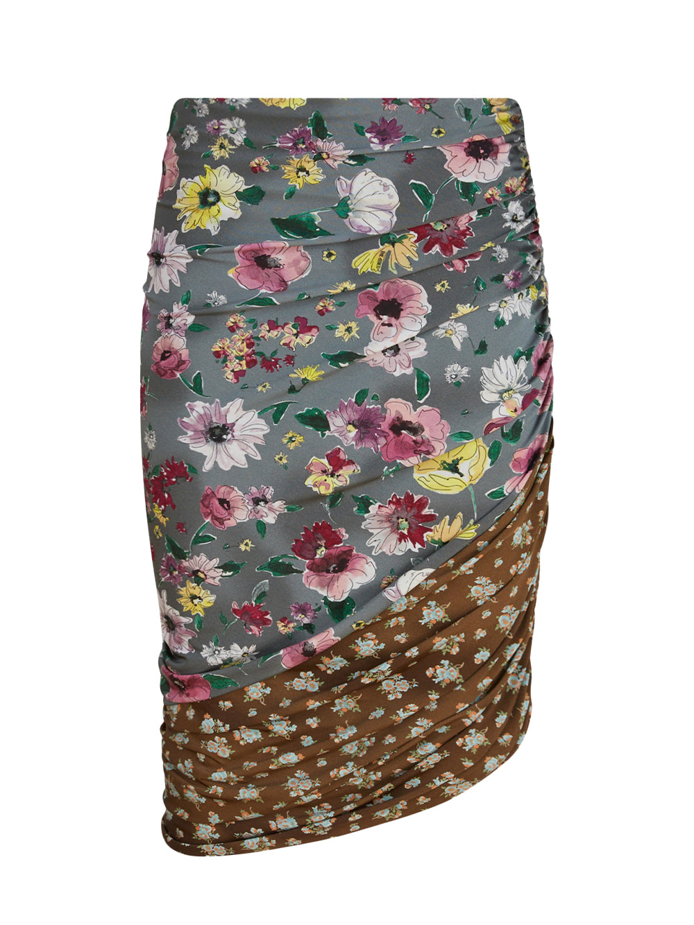 Ruched Patchwork Midi Skirt Multi V1