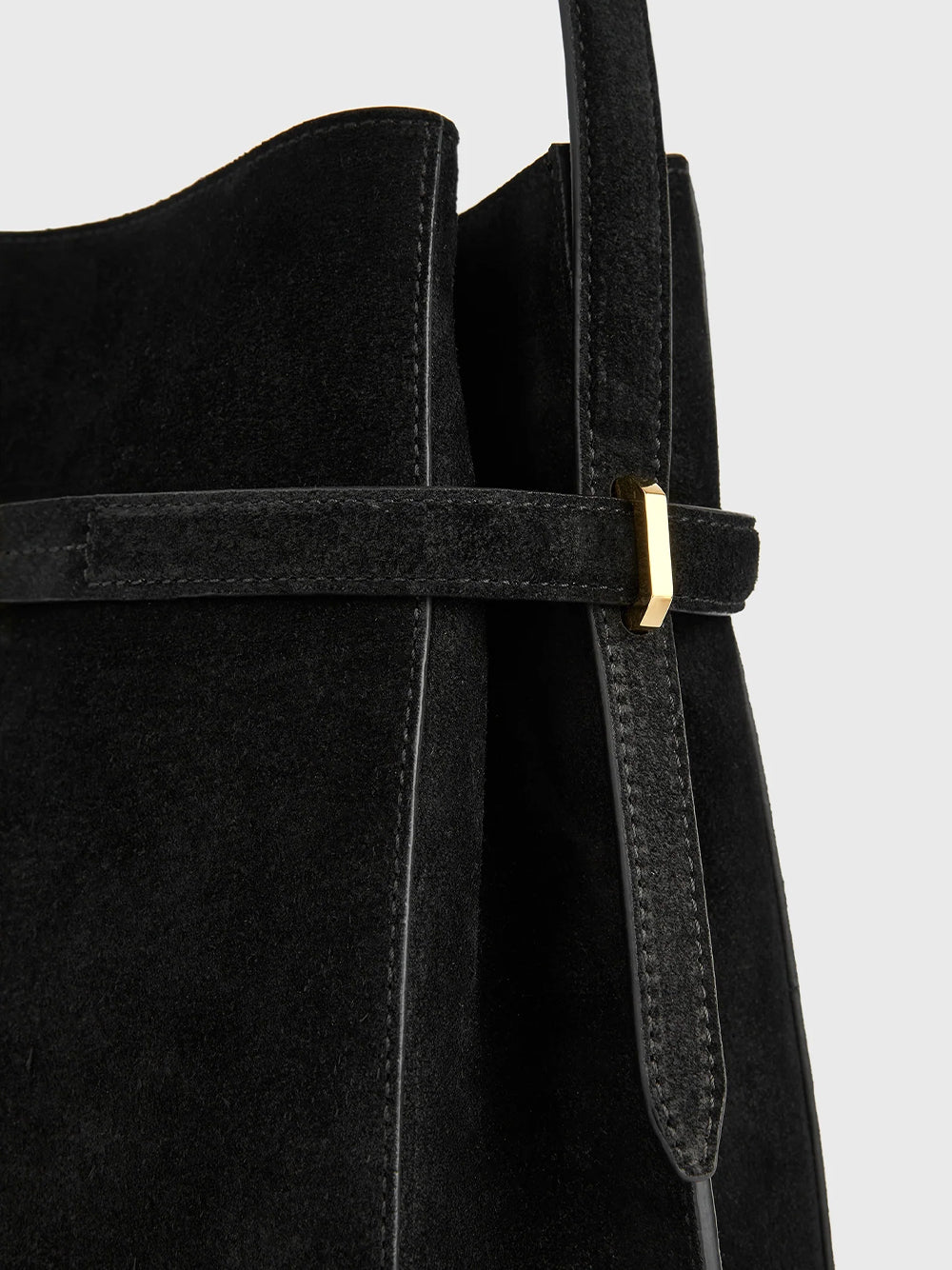 Belted Suede Bucket Bag Black