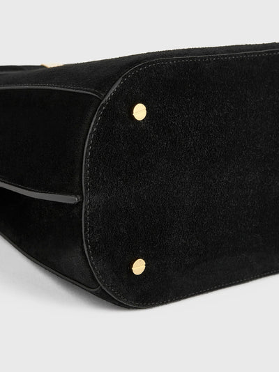Belted Suede Bucket Bag Black