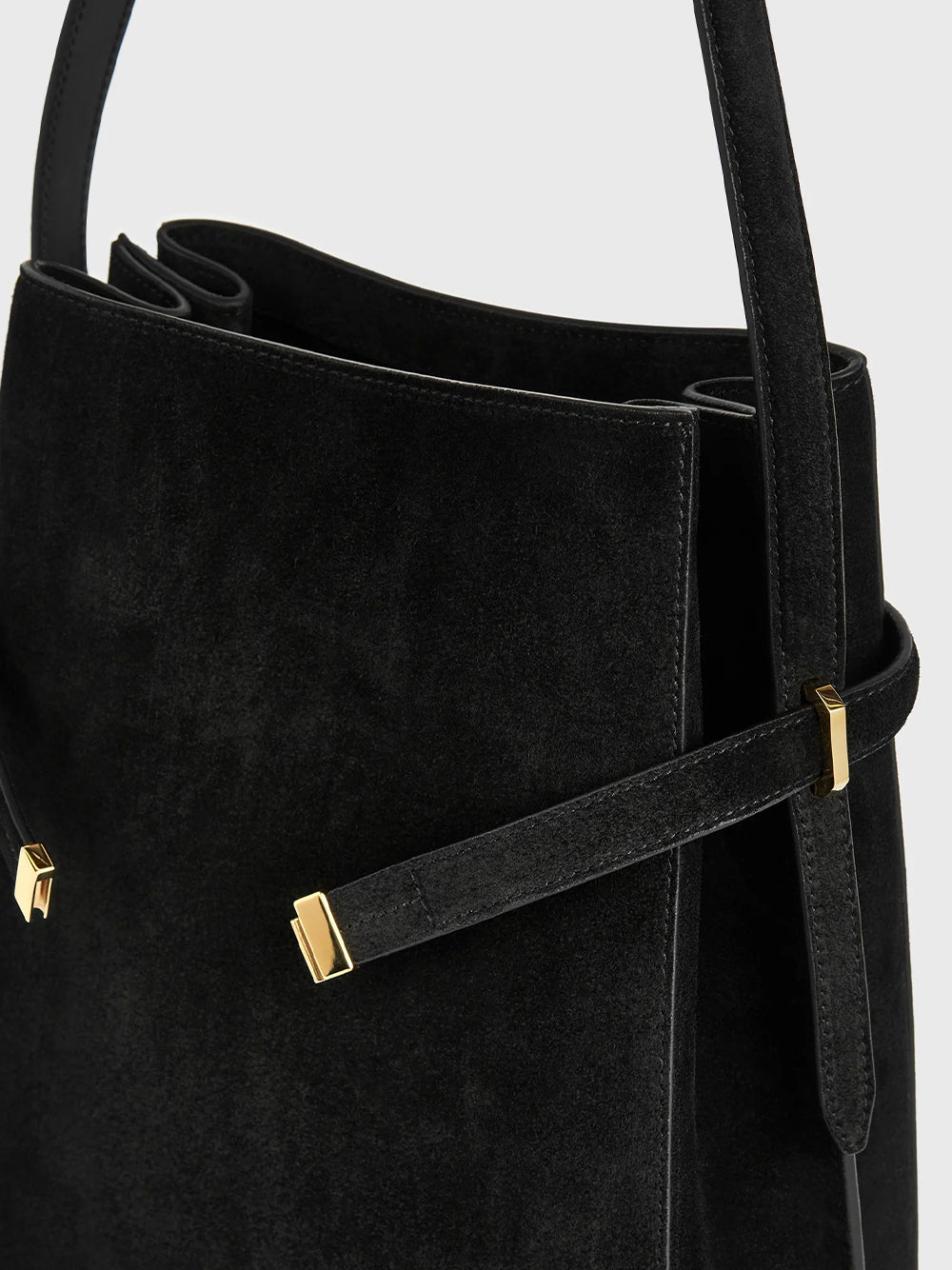 Belted Suede Bucket Bag Black