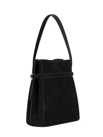 Belted Suede Bucket Bag Black