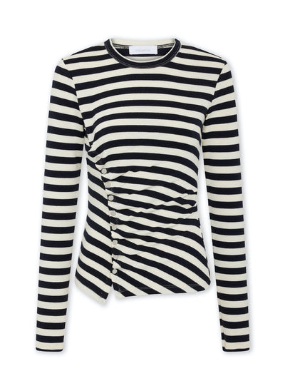 Striped Button Top (Navy/Cream)