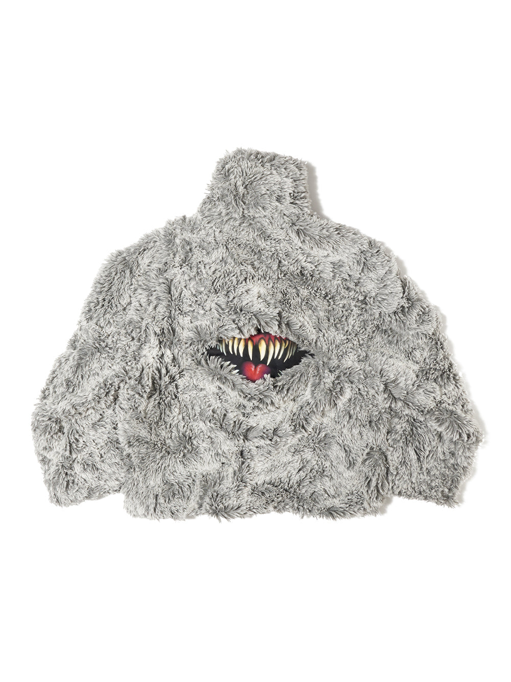 Sinister Mouth Faux Fur Jacket Grey