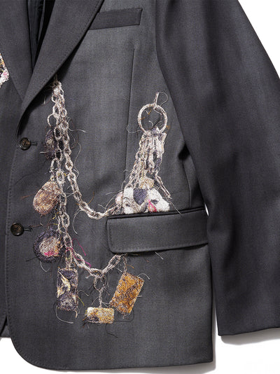 Embroidered Chain Tailored Jacket Chacoal