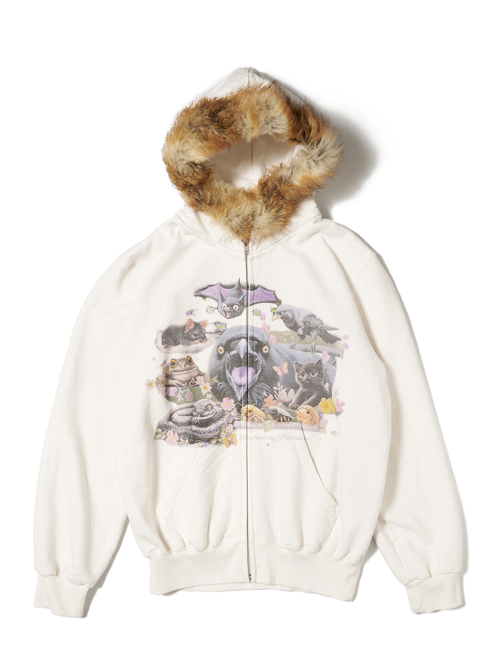 Furry Collar Zip-Up Hoodie White