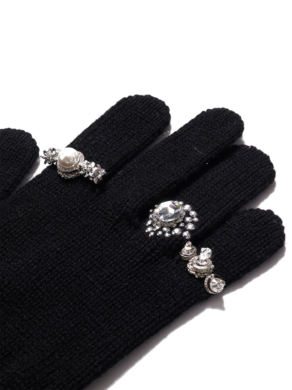 Knit Gloves With Rings Black