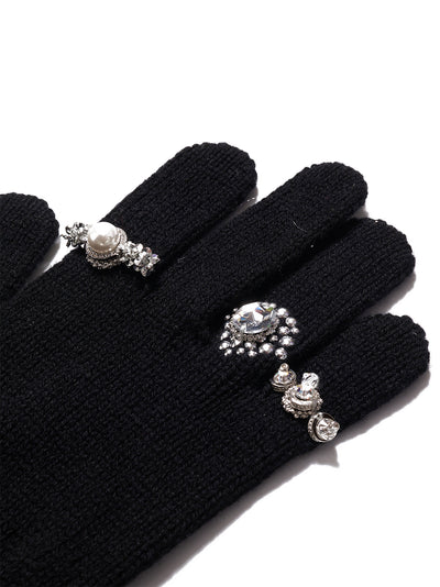 Knit Gloves With Rings Black