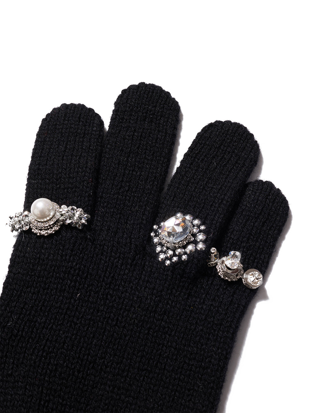 Knit Gloves With Rings Black