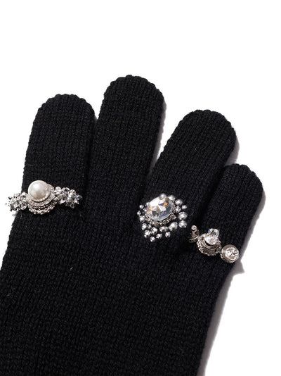 Knit Gloves With Rings Black