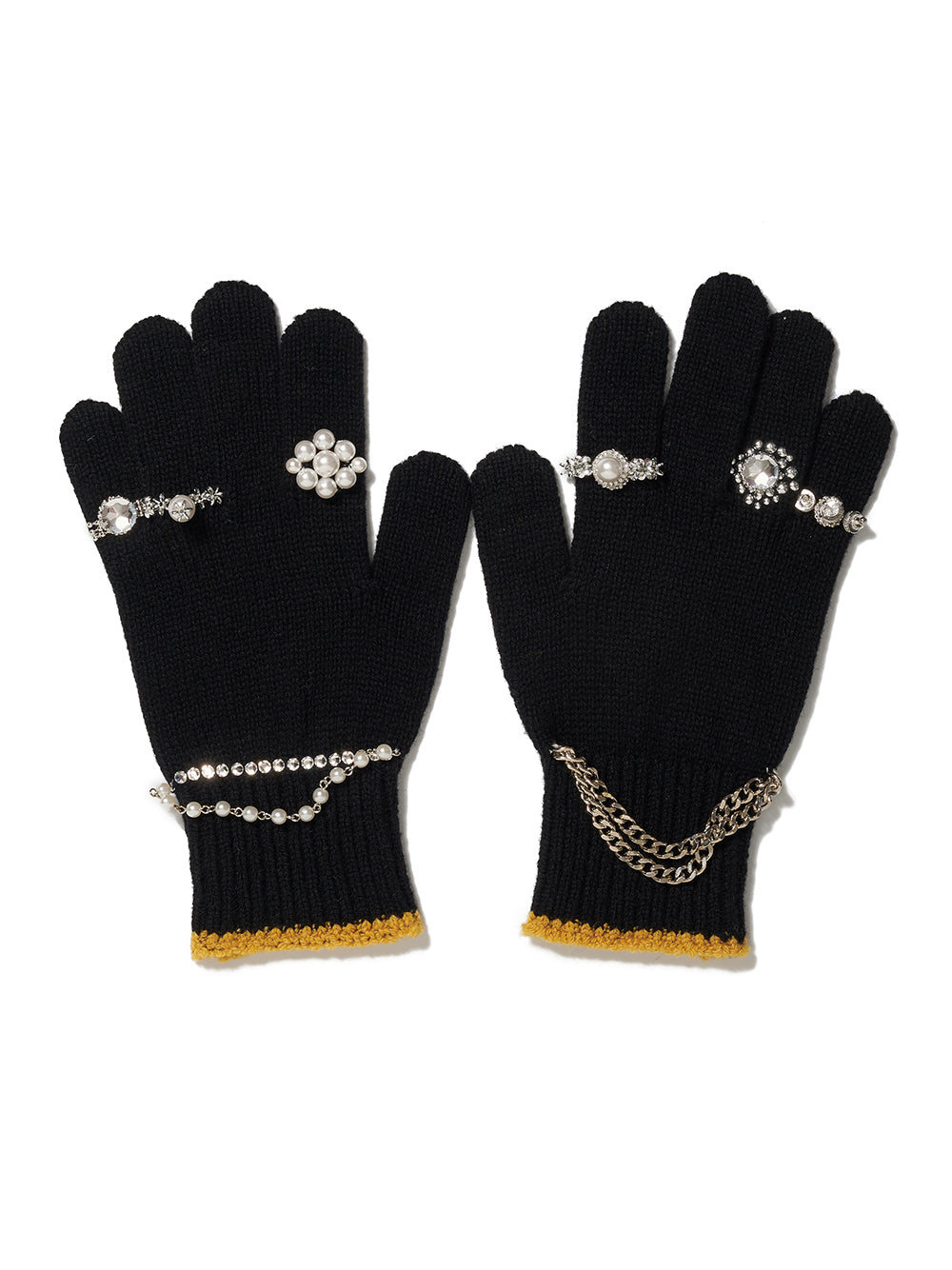 Knit Gloves With Rings Black