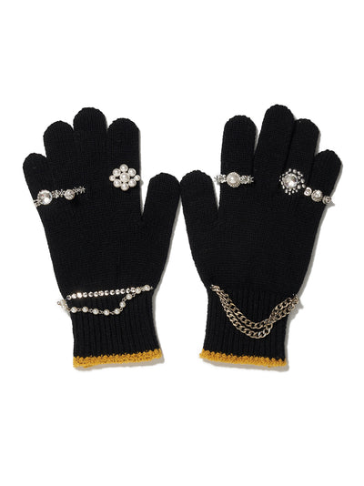 Knit Gloves With Rings Black
