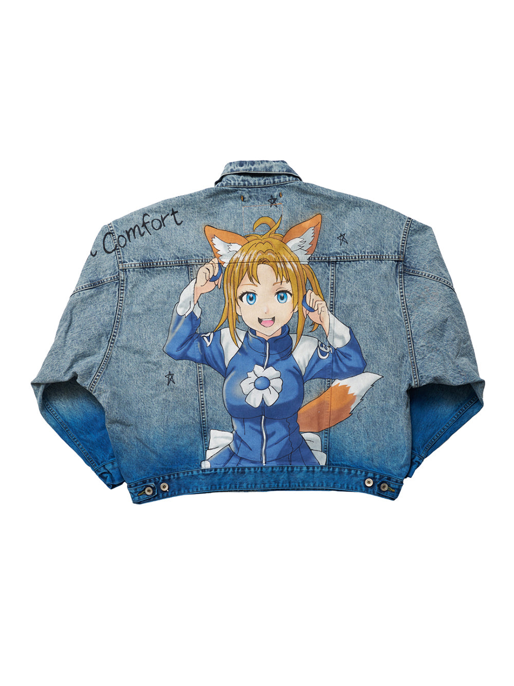 Anime Hand-Painting Denim Jacket Blue