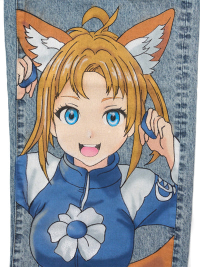 Anime Hand-Painting Denim Pants Blue