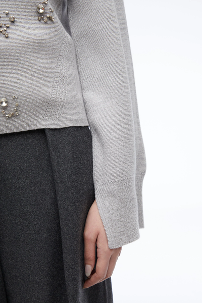 Embellished Merino Wool Sweater (Grey Multi)