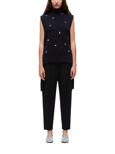 3.1 Phillip Lim-Sleeveless Sweater With Cluster Embroidery-Navy-1
