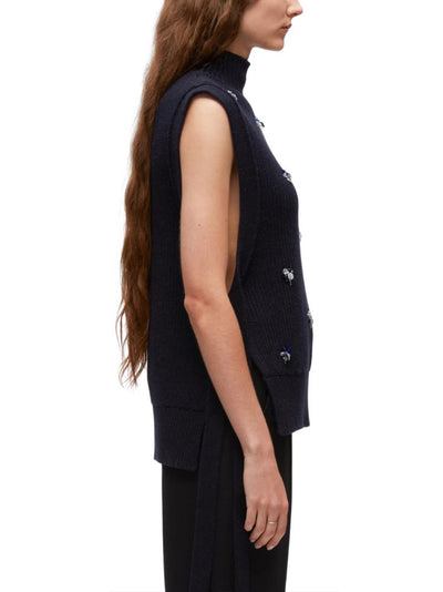 3.1 Phillip Lim-Sleeveless Sweater With Cluster Embroidery-Navy-3