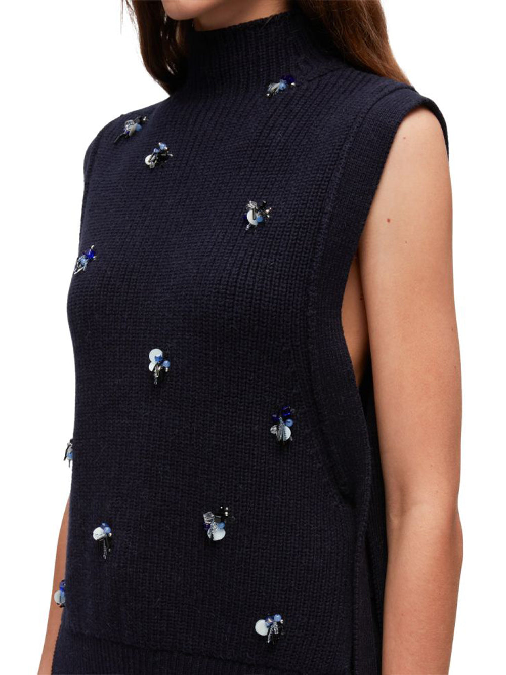 3.1 Phillip Lim-Sleeveless Sweater With Cluster Embroidery-Navy-5