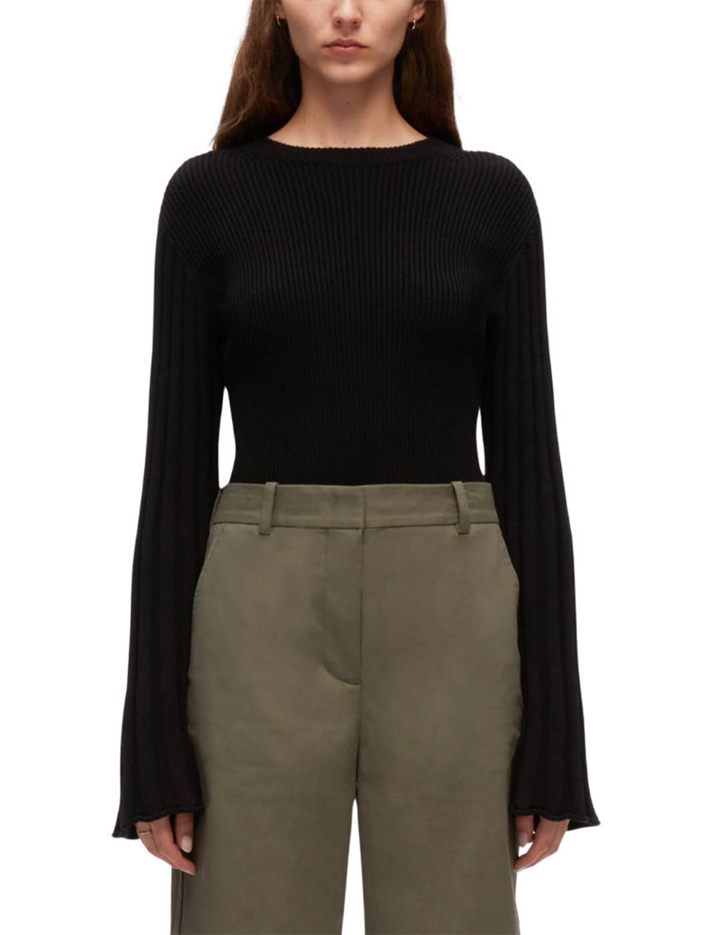 3.1 Phillip Lim-Traveling Rib Long Sleeve Pullover-Black-2