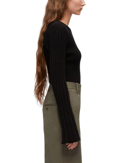 3.1 Phillip Lim-Traveling Rib Long Sleeve Pullover-Black-3