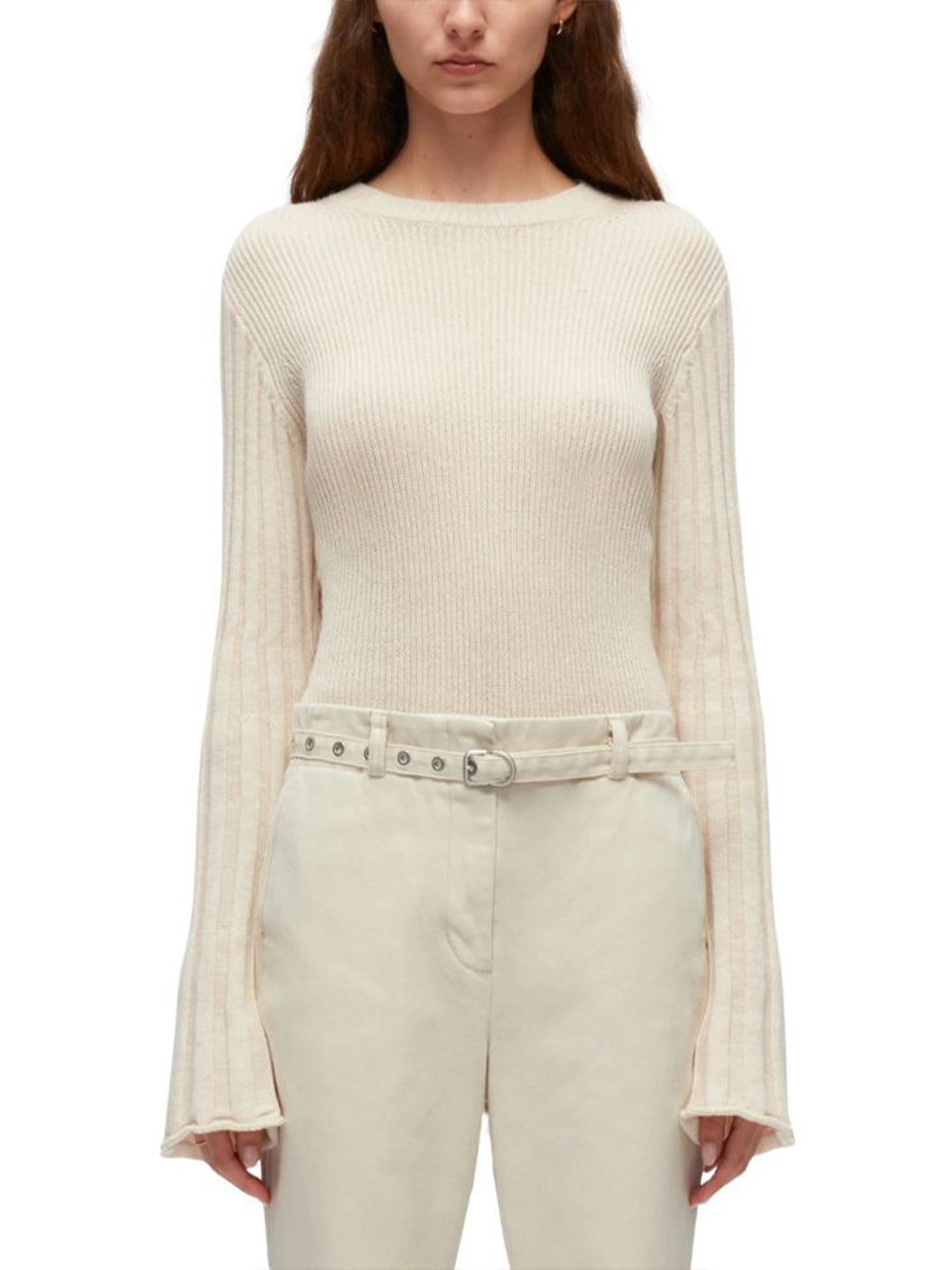 3.1 Phillip Lim-Traveling Rib Long Sleeve Pullover-Oatmeal-2
