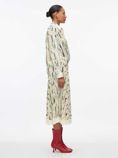 Abstract Wood Grain Crossover Drape Blouse (Ivory Multi)