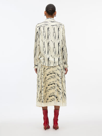 Abstract Wood Grain Crossover Drape Blouse (Ivory Multi)