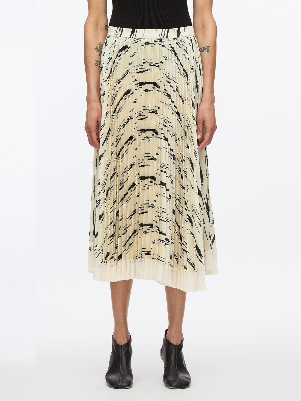 Abstract Wood Grain Pleated Skirt (Ivory Multi)