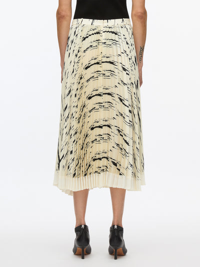 Abstract Wood Grain Pleated Skirt (Ivory Multi)