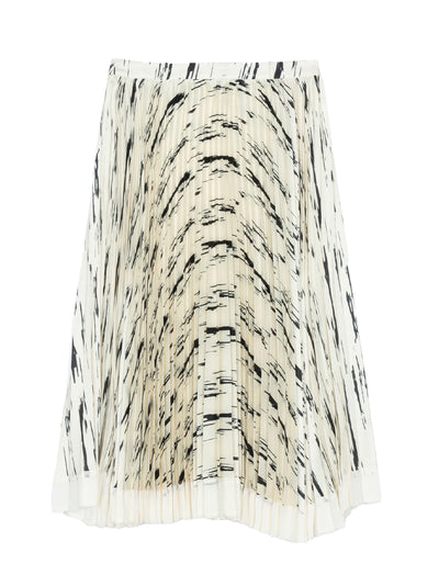 Abstract Wood Grain Pleated Skirt (Ivory Multi)