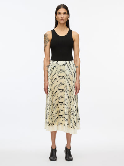 Abstract Wood Grain Pleated Skirt (Ivory Multi)