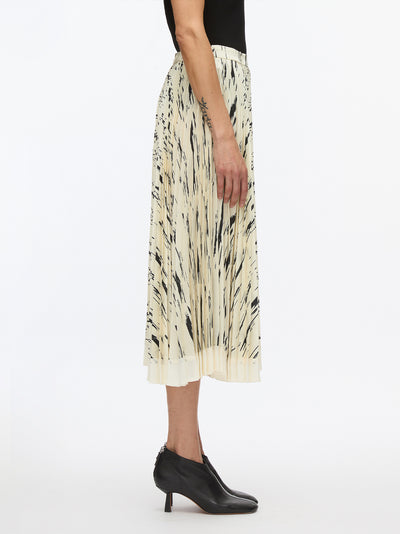 Abstract Wood Grain Pleated Skirt (Ivory Multi)